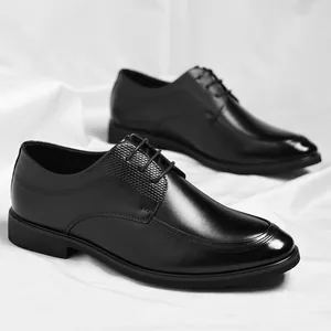 Classic black lace-up leather dress shoes for formal business wear