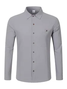 High-quality grey linen long sleeve shirt for men featuring a practical chest pocket