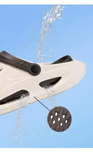 Detailansicht der atmungsaktiven EVA-Clogs mit schneller Wasserableitung durch Löcher