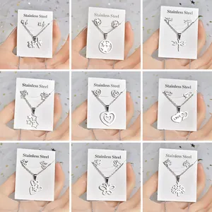 Stainless Steel Silver Jewelry Set Women Heart Butterfly Tree Of Life Pendant Necklace Stud Earrings Set Minimalist Fashion Accessories Gift