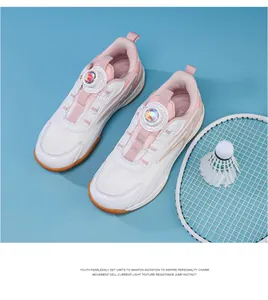 Chaussures de badminton professionnelles pour enfants avec boucle rotative rose