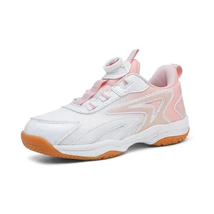 Chaussures de badminton respirantes pour enfants rose et blanc à boucle rotative pratique