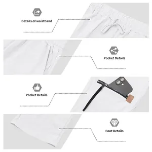 Vues détaillées du pantalon en lin blanc montrant la taille et les poches zippées