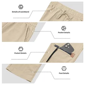 Détails du pantalon en lin décontracté pour hommes avec taille élastique et poches