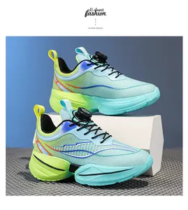 Detailed side view of boys' lightweight running shoes with mesh upper and rotary dial system