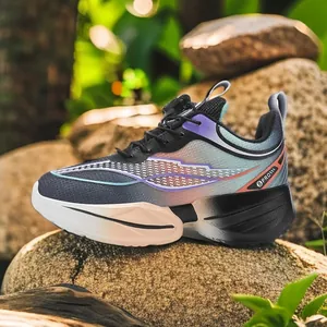 Lightweight boys' running shoes with rotary buckle closure and vibrant gradient colors.
