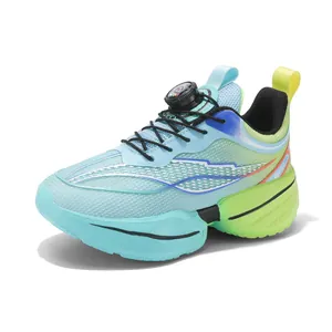 Breathable boys running shoes with soft sole and rotary lace system in mint green