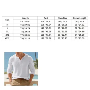 Detaillierte Größentabelle für Herren Henley-Langarmshirt mit Maßen und Modellbeispiel