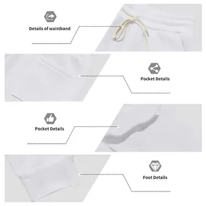 Detail shots of men's fleece cargo pants showing drawstring waist, pockets, and cuffs.