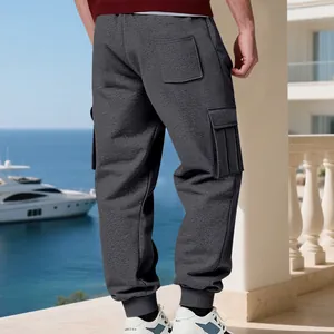 Premium men's heavy fleece-lined cargo sweatpants with multi-pockets and ribbed jogger cuffs