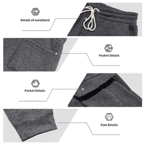 Close-up details of fleece cargo pants waistband, pockets, and ribbed leg cuffs