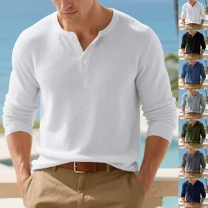 Ανδρική Casual Μπλούζα Henley Αμερικάνικο Ρετρό Μακρυμάνικο Μονόχρωμο Πολυεστερικό Τοπ για Υπαίθρια Μετακίνηση Φθινοπωρινή Μόδα