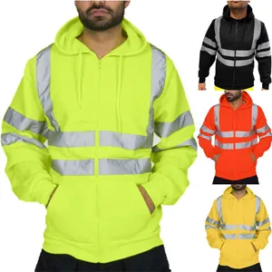 Hochsichtbarer Warnschutz-Hoodie für Herren mit Reflexstreifen und Reißverschluss für Arbeit