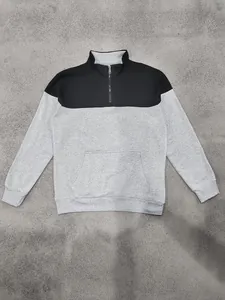 Felpa pesante da uomo con mezza zip e design color block in nero e grigio melange