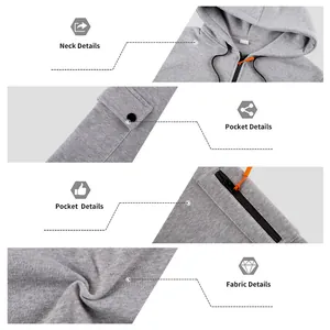 Detailansichten eines grauen Herren-Hoodies mit funktionellen Ärmeltaschen und weichem Stoff