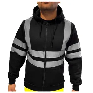 Schwarzer Kapuzenpullover für Herren mit reflektierenden Sicherheitsstreifen und Reißverschluss