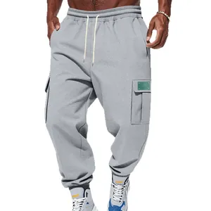 Men's heavy fleece loose cargo sweatpants with drawstring for casual outdoor wear