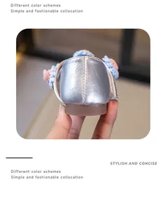 Detailed heel view of silver metallic princess shoes for girls with floral accents