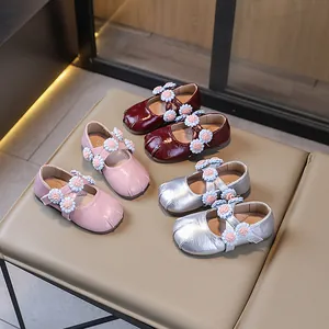 Girls Mary Jane Princess Shoes Flower Decor PU Leather Soft Sole Breathable Flats For Wedding School Student Casual Dress Footwear