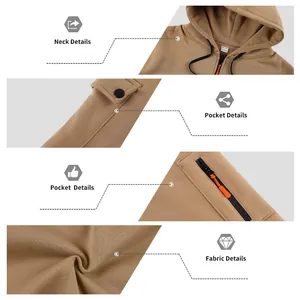 Detaillierte Makroansichten von Hals, Taschen und weichem Stoff dieses Herren-Hoodies