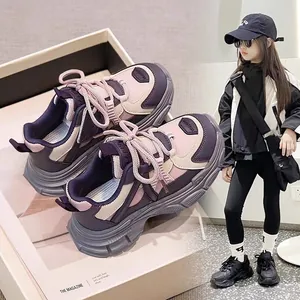 Baskets Chunky Sportives pour Filles en Maille Respirante Cuir Synthétique Semelle Épaisse Antidérapante Chaussures de Course
