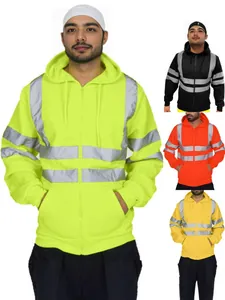 Herren Warnschutz Hoodie Fleece Gefüttert Sicherheitsjacke Front Reißverschluss Arbeitskleidung Top Kapuzenmantel Outdoor