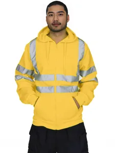Hochsichtbarer gelber reflektierender Hoodie für Herren mit Reißverschluss und Streifen