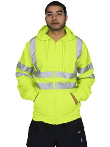 Hochsichtbarer neongrüner reflektierender Herren-Sicherheits-Hoodie mit Reißverschluss