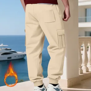 Detailed back view of men's heavy fleece-lined cargo pants with multi-pockets