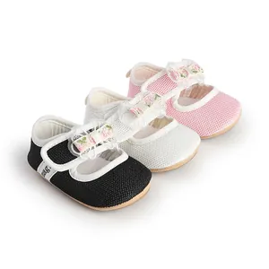 Infant Baby Girl Princess Shoes Breathable Mesh Soft Sole First Walkers With Floral Lace Bowknot Hook And Loop Indoor Shoes