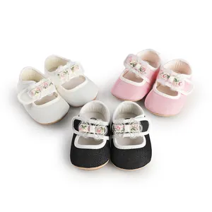 Breathable soft sole baby girls indoor princess shoes in pink white and black colors