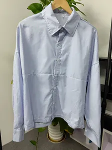 Classic men's blue and white vertical striped long-sleeve shirt with a relaxed fit
