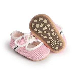 Pink mesh baby girl princess shoes with floral detail and anti-slip sole