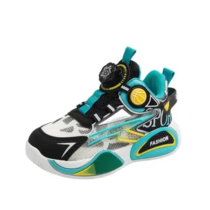 Trendy breathable kids basketball sneakers with mesh upper and dial lacing system