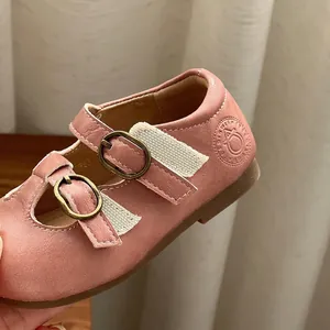 Retro pink leather Mary Jane princess shoes for girls with double adjustable buckles