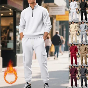 Conjunto de chándal retro americano para hombre con forro polar y pantalones cargo