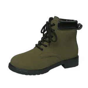 Stylish army green women's Martin boots with black laces and padded collar for autumn
