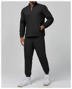 Men's premium black quarter-zip lightweight commuter tracksuit for hiking and outdoor activities