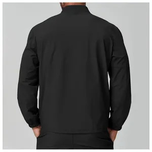 Back view detail of men's black lightweight standing collar outdoor jacket