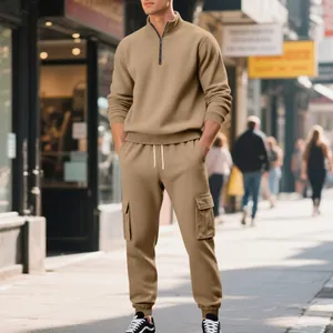 Chándal de forro polar retro americano para hombre con sudadera con cremallera y cargo chic