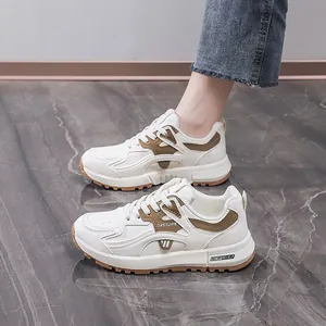 2025 Damen Plateau Dad Sneaker, atmungsaktiv in Creme und Braun, Frühling Trend