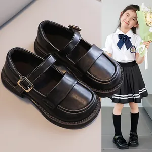 Μαύρα Mary Jane loafers βρετανικού στιλ για κορίτσια με μαλακή σόλα και μεταλλική αγκράφα