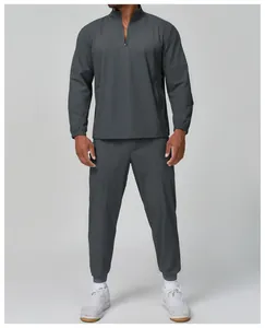 Men's grey lightweight stand-collar athletic zipper jacket and matching jogger pants set