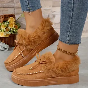 Stilvolle Damen-Winter-Loafer mit warmem Kunstpelzfutter und eleganter Schleife