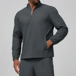 Men's Stand Collar Quarter Zip Sporty Outdoor Jacket Thin Breathable Nylon Spandex Hiking Running Long Sleeve Top