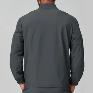 Men's lightweight stand collar athletic outdoor jacket in charcoal grey back view