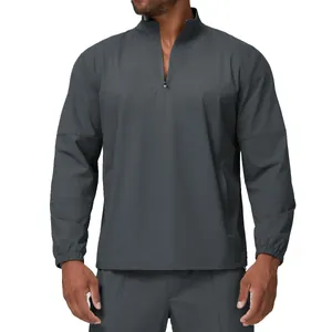 Men's dark grey stand collar quarter-zip lightweight sporty pullover jacket for hiking
