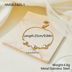 Detailed view of gold plated heart bracelet with mother of pearl and zircon dimensions