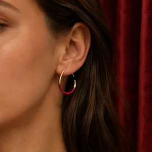 Vintage Enamel C-Shaped Hoop Earrings For Women Retro Stainless Steel Electroplated Geometric Jewelry Gift Burgundy Black Brown