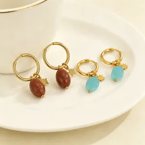 Mode Edelstahl Vergoldet Naturstein Stern Anhänger Creolen Für Damen Böhmischer Urlaubsstil Schmuck